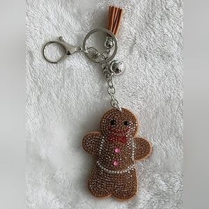 Gingerbread Man Keychain with Rhinestones Bag Charm